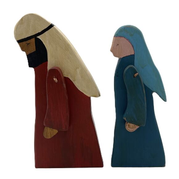 Nativity Mary & Joseph Wooden Figure Handmade Christmas Holiday Decor Lot of 2 - Picture 5 of 11